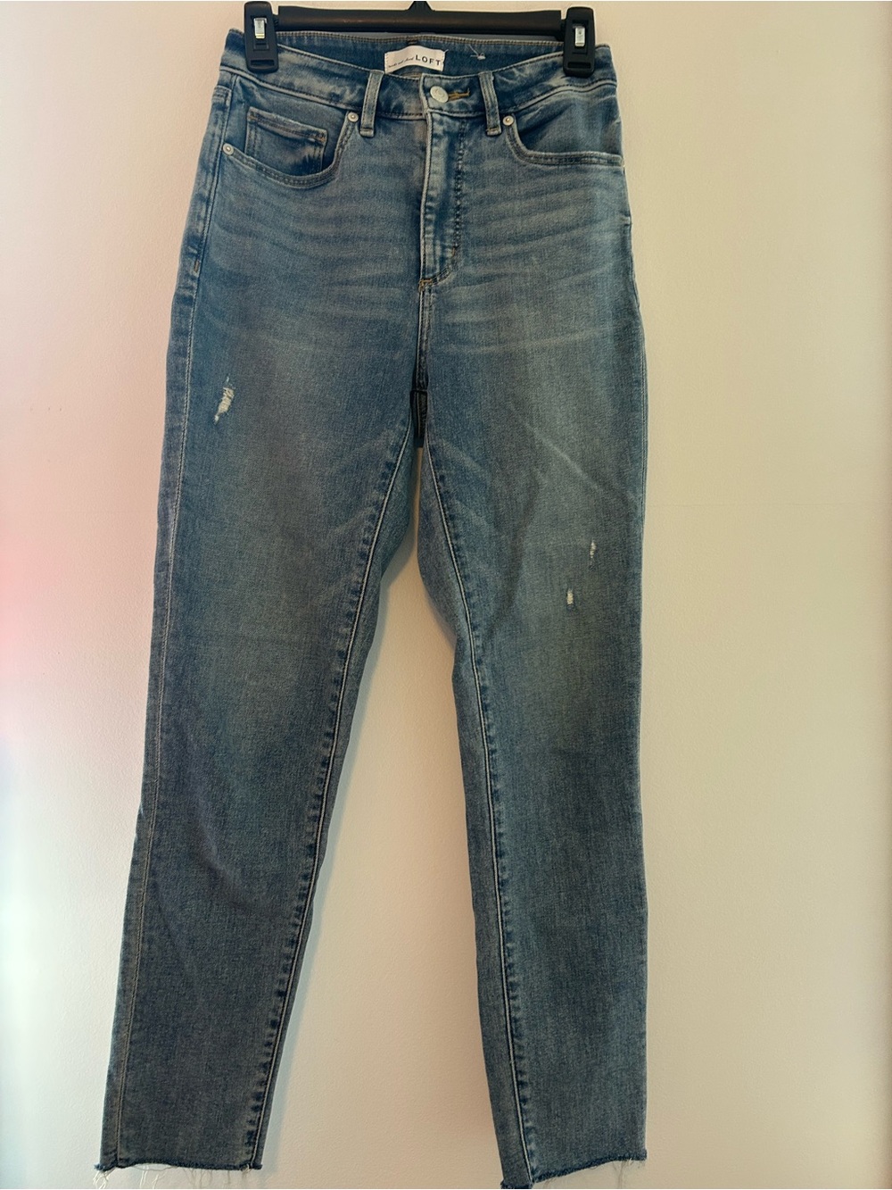 LOFT High-Rise Slim Straight Jeans in Medium Wash Blue